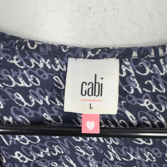 Cabi Shirt Womens L Blue White Love Script Long Sleeve Romantic‎ Career Relaxed - Picture 6 of 8